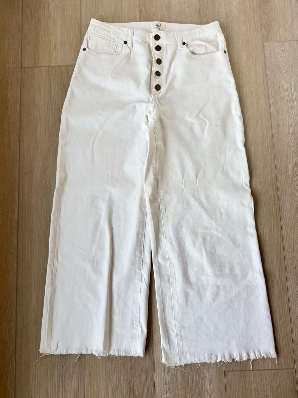 Easel White High Rise Wide Leg Raw Hem Jeans L Anthropologie Free People